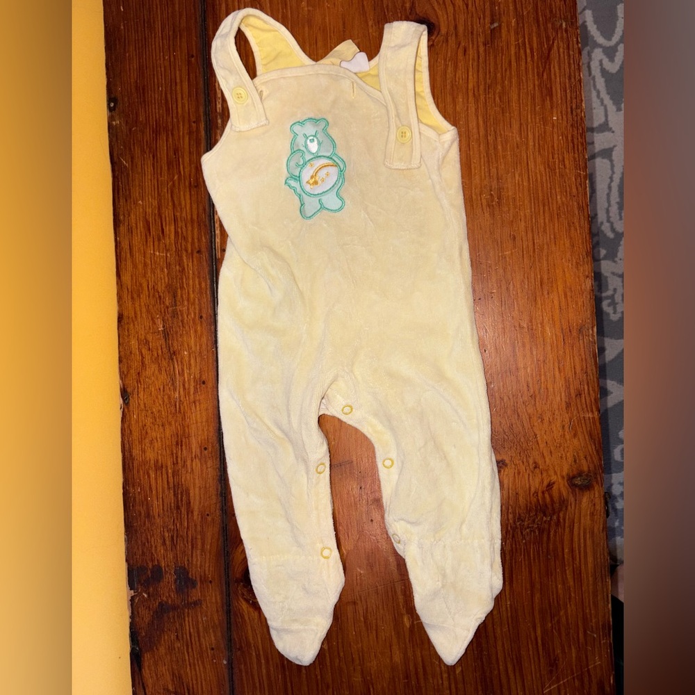 Yellow Baby Overalls with Care Bear Patch
